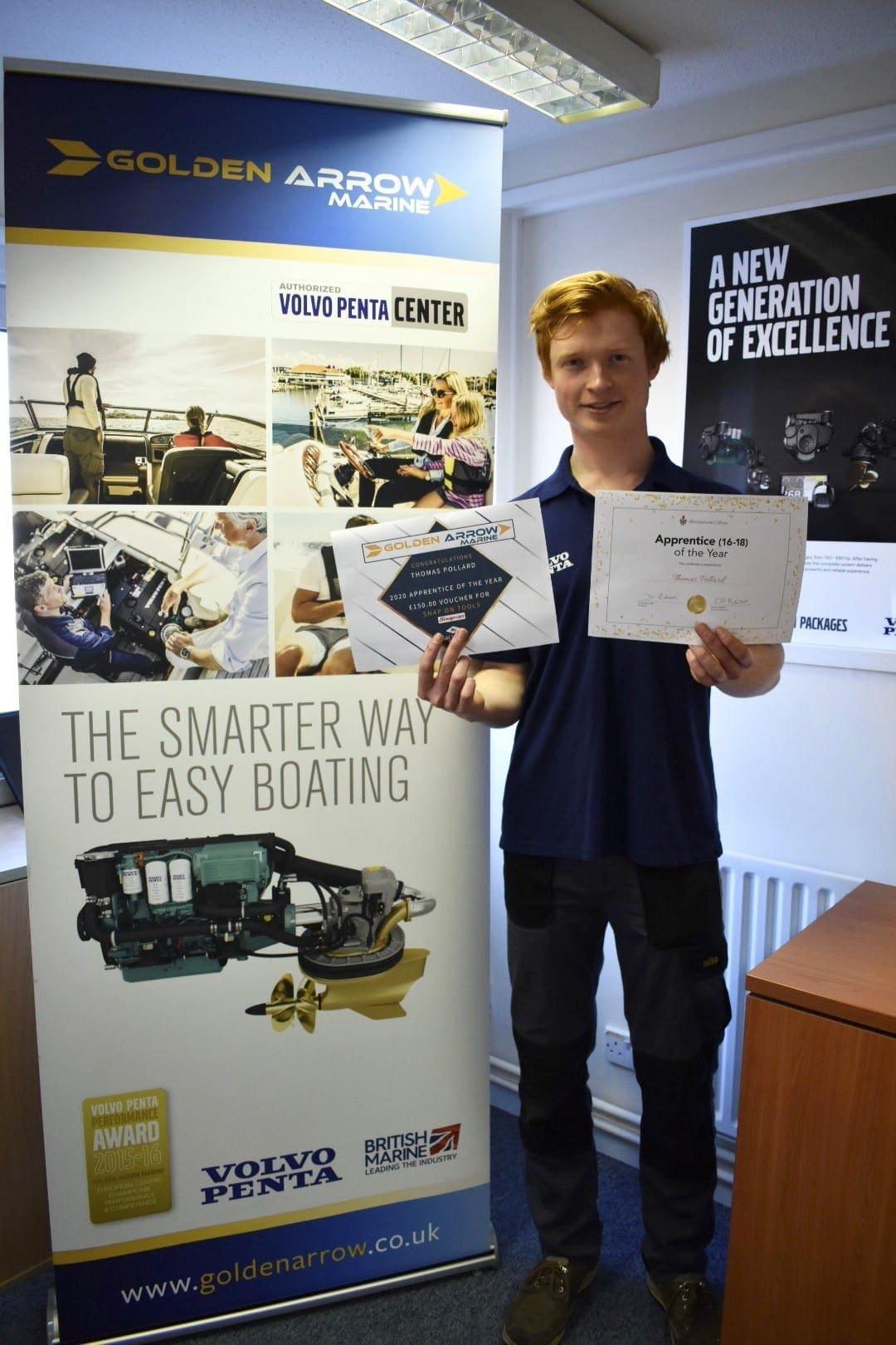 volvo penta cetnre. golden arrow marine. apprentice of the year