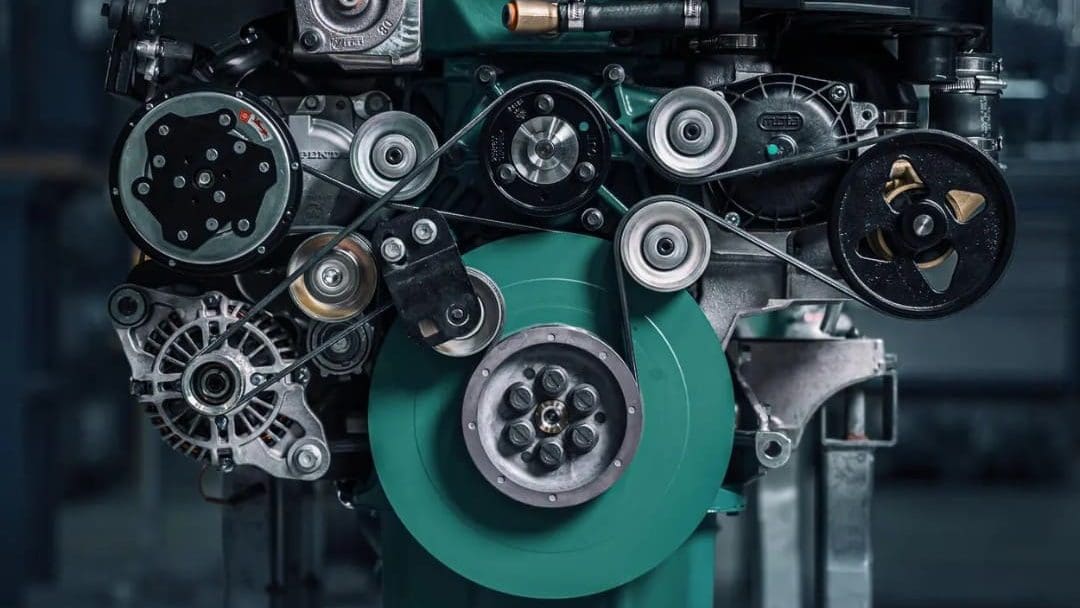 Volvo Penta Engine Servicing Close-up of a Volvo Penta marine engine prepared for Volvo Penta Engine Servicing, showcasing detailed components and precision engineering in a certified workshop environment.